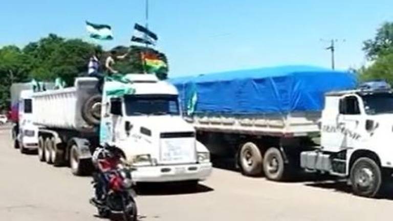 Un par de camiones hacen su paso por las avenidas en la urbe cruceña